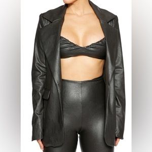Naked Wardrobe Faux Leather Black Jacket Blazer Size L Nordstrom